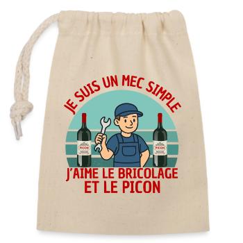 Mec simple bricolage et apéro humour drôle - Sac cadeau en coton avec cordon (14 x 20 cm) - nature - Devant