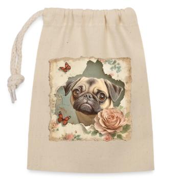 Mops Vintage - Verschließbarer Geschenkbeutel aus Baumwolle (14x20cm) - Natur - Vorne