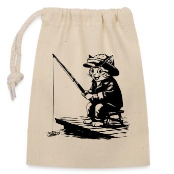 Funny Fishing Cat - Design Cat Who Fishes - Closable cotton gift bag (14x20cm) - nature - Front