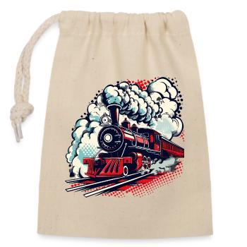 steam locomotive - Closable cotton gift bag (14x20cm) - nature - Front