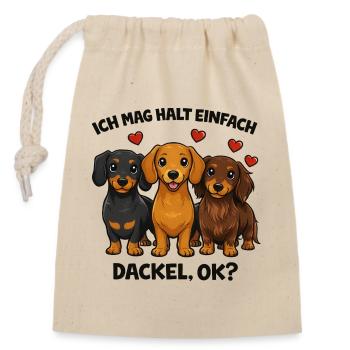 Motif comique de teckel avec cœur et dictons amusants - Sac cadeau en coton avec cordon (14 x 20 cm) - nature - Devant