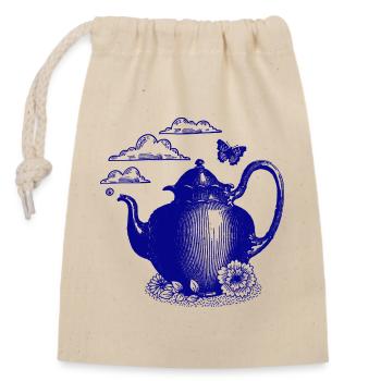 Blue tea kettle in the magic of clouds - Closable cotton gift bag (14x20cm) - nature - Front