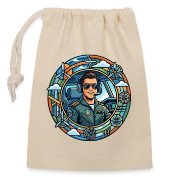 Comic Pilot in the Cockpit Sightseeing Flight - Closable cotton gift bag (14x20cm) - nature - Front
