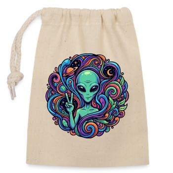 Außerirdischer Peace Zeichen psychedelisch Alien - Verschließbarer Geschenkbeutel aus Baumwolle (14x20cm) - Natur - Vorne