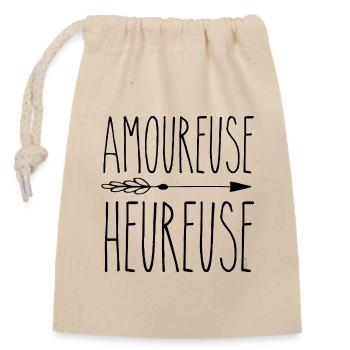 Amoureuse heureuse - Sac cadeau en coton avec cordon (14 x 20 cm) - nature - Devant