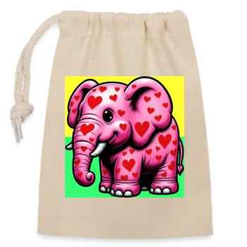 Elephant with Heart and Hearts - Closable cotton gift bag (14x20cm) - nature - Front
