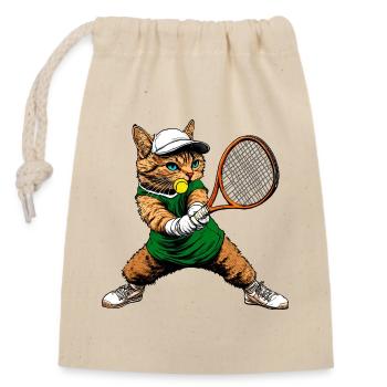 Katzen Tennis - Verschließbarer Geschenkbeutel aus Baumwolle (14x20cm) - Natur - Vorne