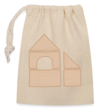 Wooden building block house construction pattern - Closable cotton gift bag (14x20cm) - nature - Front