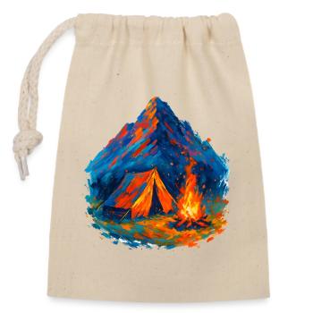 Bergzelt im Flammenmeer - Verschließbarer Geschenkbeutel aus Baumwolle (14x20cm) - Natur - Vorne