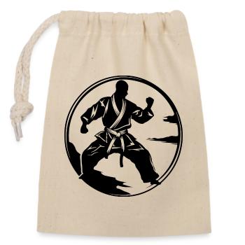 Karate Man Silhouette - Closable cotton gift bag (14x20cm) - nature - Front