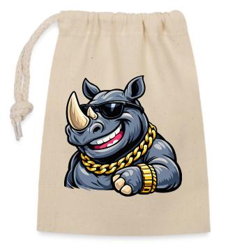 Style de rue rhinocéros avec chaîne en or - Sac cadeau en coton avec cordon (14 x 20 cm) - nature - Devant