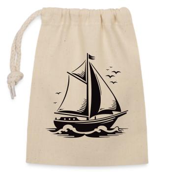 Segelschiff Silhouette am Meer - Verschließbarer Geschenkbeutel aus Baumwolle (14x20cm) - Natur - Vorne