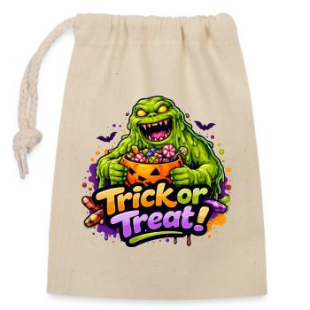 schleimmonster-trick-or-treat - Verschließbarer Geschenkbeutel aus Baumwolle (14x20cm) - Natur - Vorne
