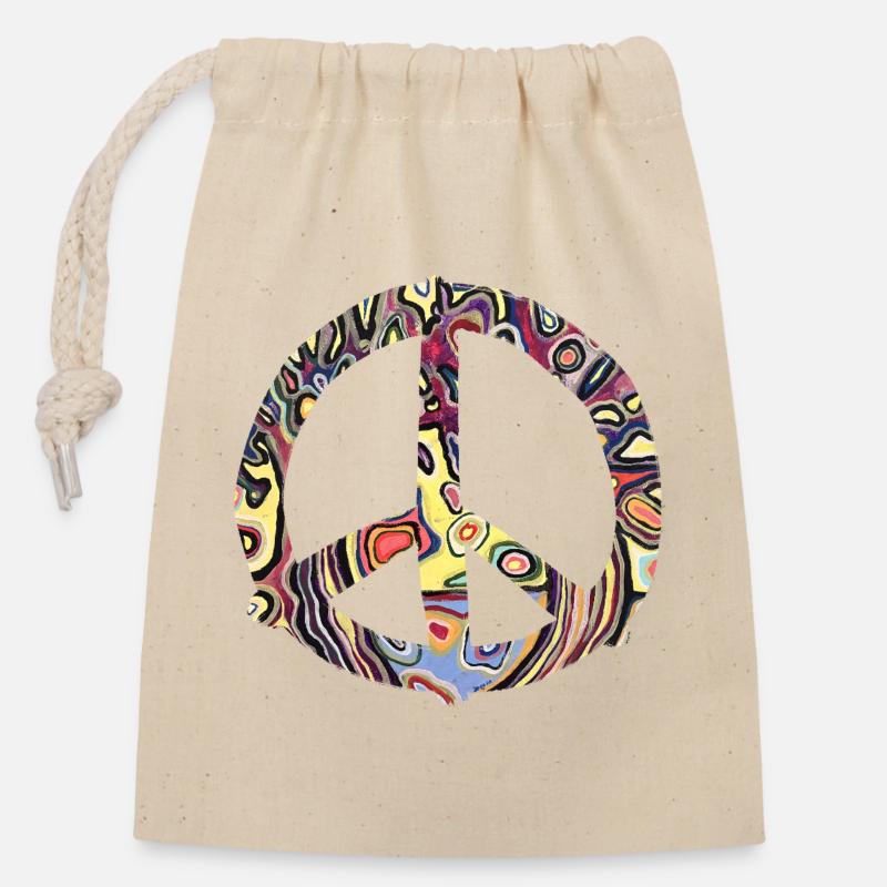 Buntes Friedenszeichen Muster - Verschließbarer Geschenkbeutel aus Baumwolle (14x20cm) - Natur