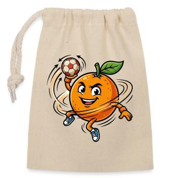 Funny Handball Orange Mascot - Closable cotton gift bag (14x20cm) - nature - Front