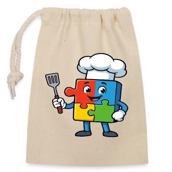 Puzzle Piece Chef Mascot - Closable cotton gift bag (14x20cm) - nature - Front