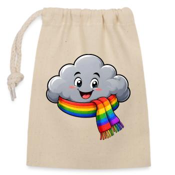 Nuage avec écharpe arc-en-ciel : motif drôle - Sac cadeau en coton avec cordon (14 x 20 cm) - nature - Devant