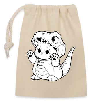 Cuddly dino kitten design - Closable cotton gift bag (14x20cm) - nature - Front