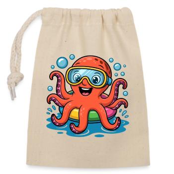 TaucherOctopus Fröhlicher Tintenfisch - Verschließbarer Geschenkbeutel aus Baumwolle (14x20cm) - Natur - Vorne