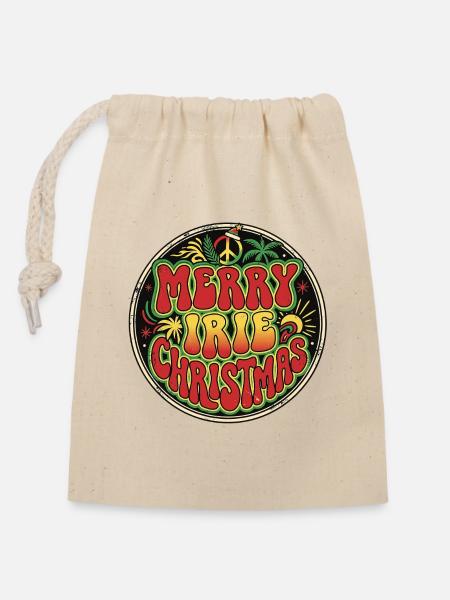 Irie Reggae Christmas - Verschließbarer Geschenkbeutel aus Baumwolle (14x20cm) - Natur