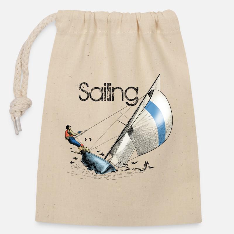 sailing - Closable cotton gift bag (14x20cm) - nature
