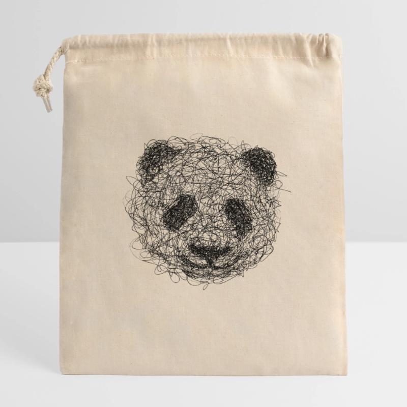 Panda Drawing Scribble - Panda scribble art Closable cotton gift bag (14x20cm)