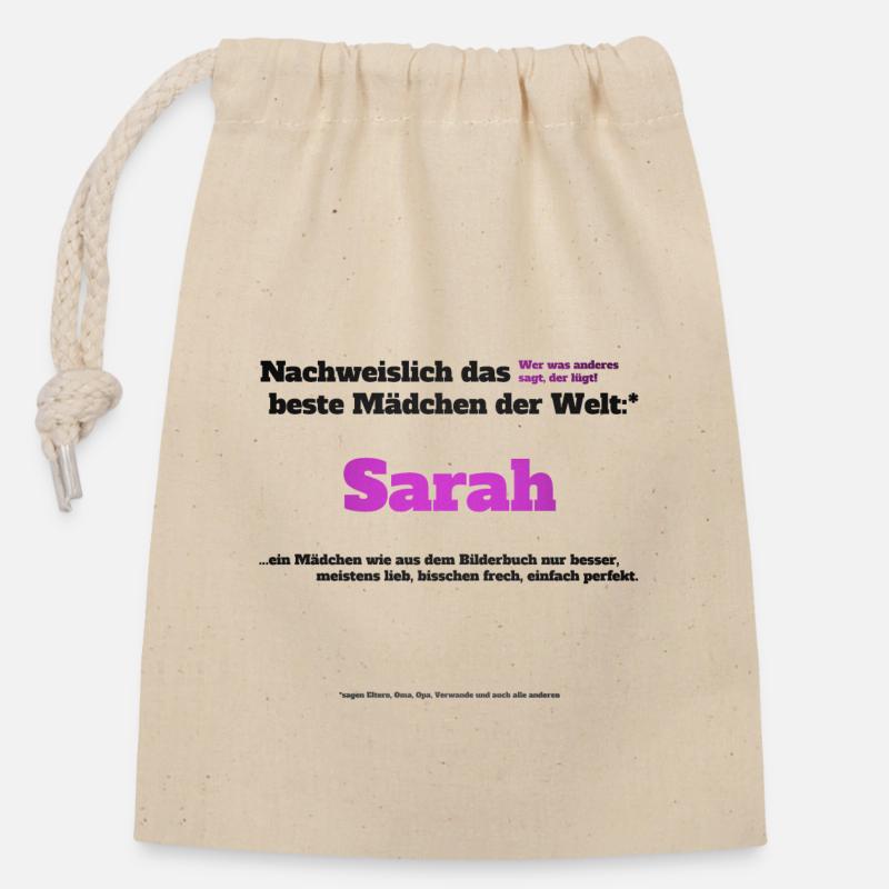 Ich bin Sarah - Sarah als Vorname - Mädchen - Verschließbarer Geschenkbeutel aus Baumwolle (14x20cm) - Natur