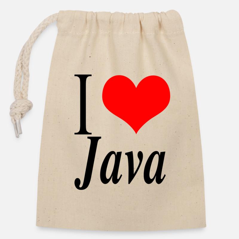 J'adore Java - Sac cadeau en coton avec cordon (14 x 20 cm) - nature