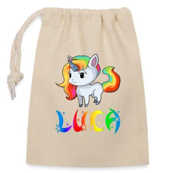 Einhorn Luca - Verschließbarer Geschenkbeutel aus Baumwolle (14x20cm) - Natur - Vorne
