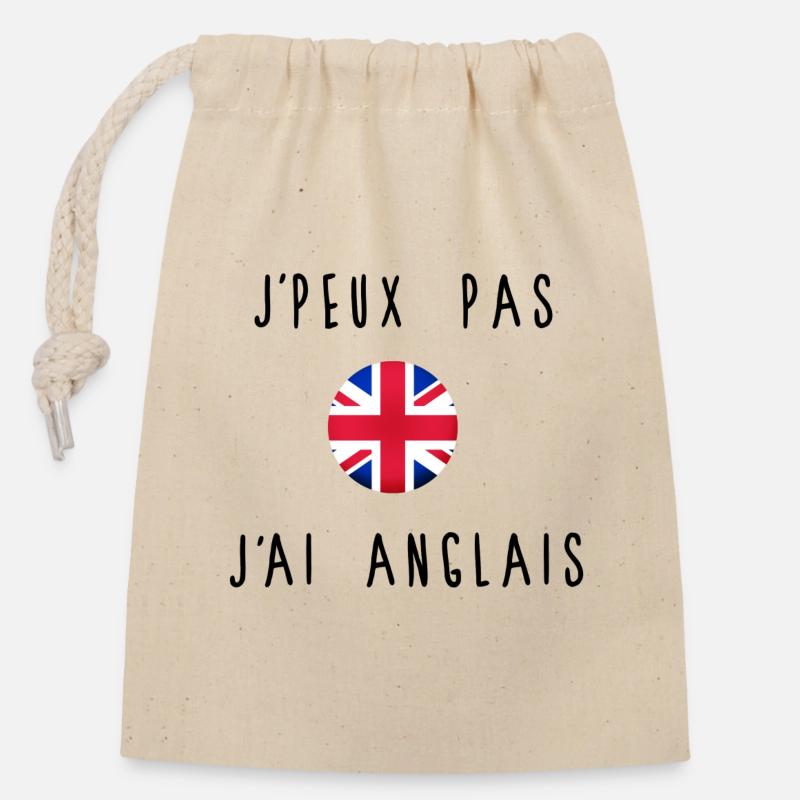 J'peux Pas J'ai Anglais Drapeau - Sac cadeau en coton avec cordon (14 x 20 cm) - nature