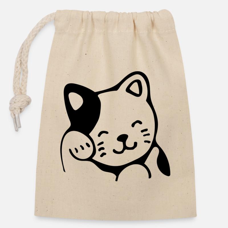 cat - Closable cotton gift bag (14x20cm) - nature