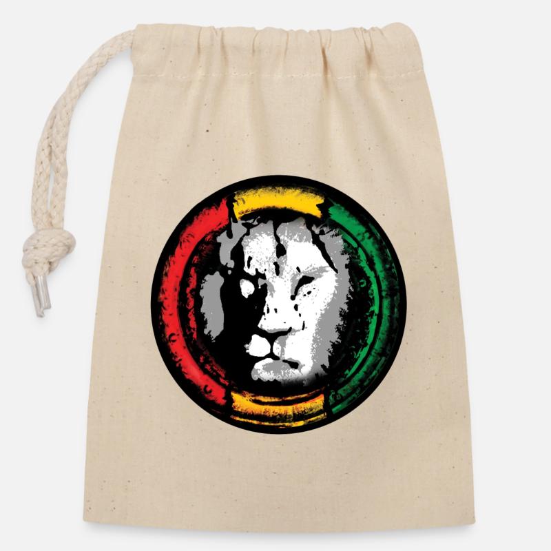 Lion du reggae dans le style rasta - Sac cadeau en coton avec cordon (14 x 20 cm) - nature