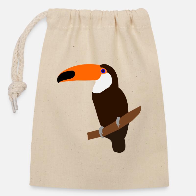 Toucan sur une branche – illustration colorée - Sac cadeau en coton avec cordon (14 x 20 cm) - nature