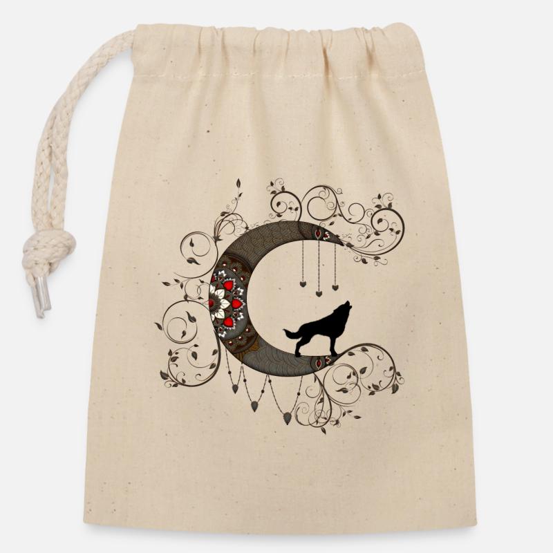 Wundervoller Mond mit Wolf - Verschließbarer Geschenkbeutel aus Baumwolle (14x20cm) - Natur