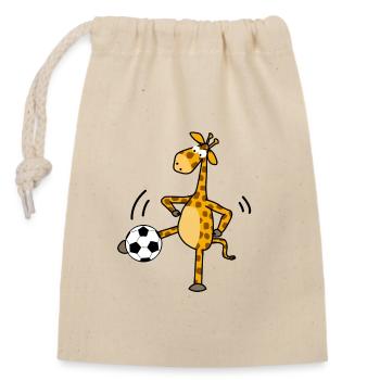 girafe coup de pied soccer dessin animé - Sac cadeau en coton avec cordon (14 x 20 cm) - nature - Devant