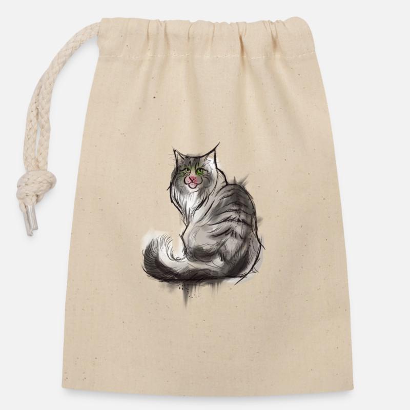 Norwegische Waldkatze - Verschließbarer Geschenkbeutel aus Baumwolle (14x20cm) - Natur