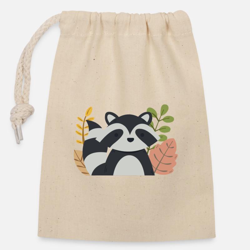 Kawaii Waschbär mit Herbstblättern – Cute Forest - Verschließbarer Geschenkbeutel aus Baumwolle (14x20cm) - Natur