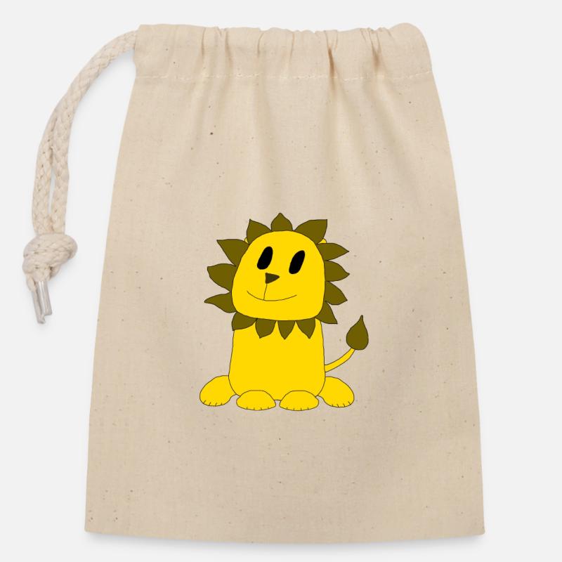 Funny Lion Leo - Closable cotton gift bag (14x20cm) - nature