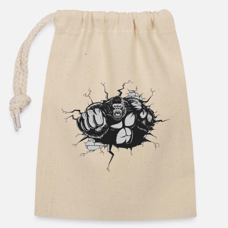 Gorille Percée Mur Noir Blanc - Sac cadeau en coton avec cordon (14 x 20 cm) - nature