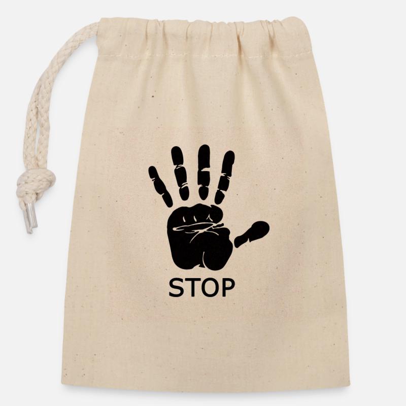 Stop Handabdruck Rot - Verschließbarer Geschenkbeutel aus Baumwolle (14x20cm) - Natur