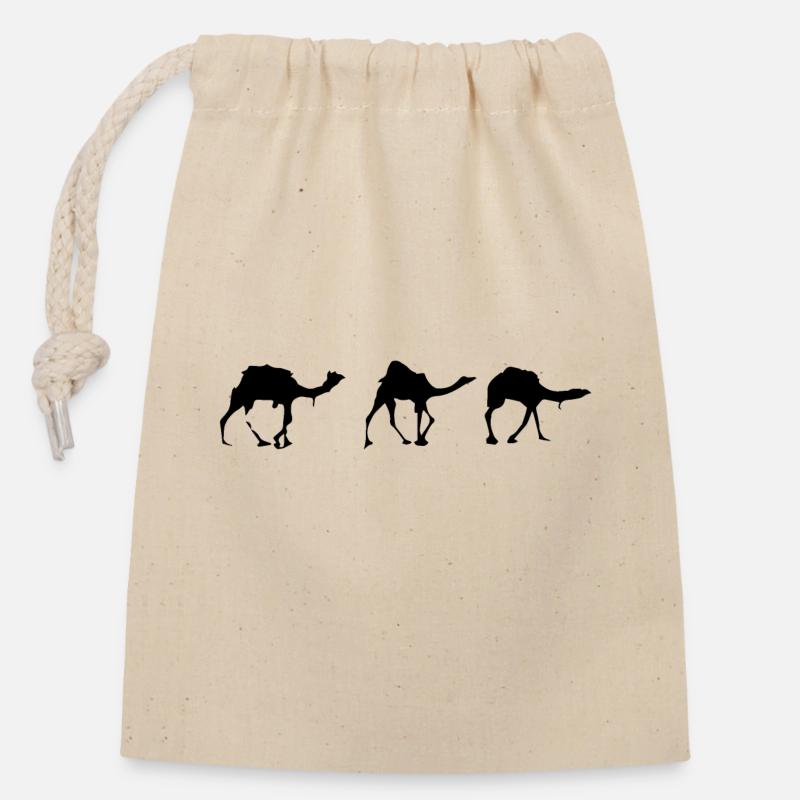 Chameaux - Sac cadeau en coton avec cordon (14 x 20 cm) - nature