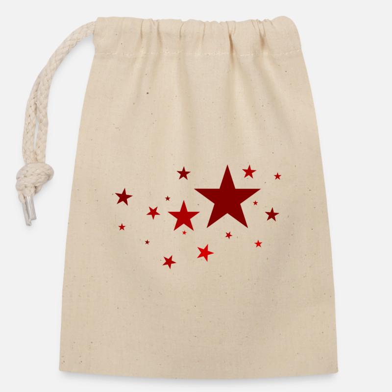 Stars in Red - Closable cotton gift bag (14x20cm) - nature