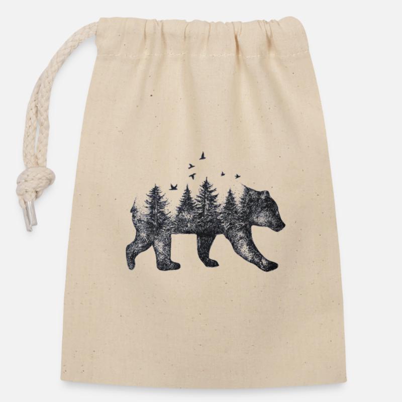 Ours - Sac cadeau en coton avec cordon (14 x 20 cm) - nature