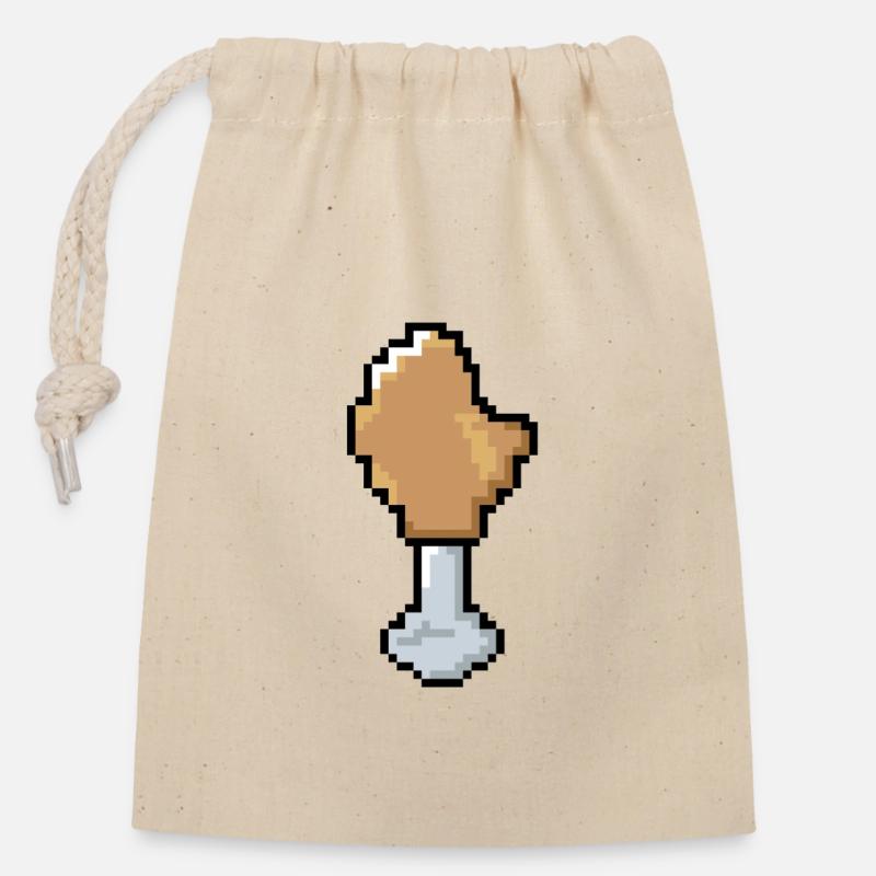 Pixel - Hähnchenkeule - Verschließbarer Geschenkbeutel aus Baumwolle (14x20cm) - Natur