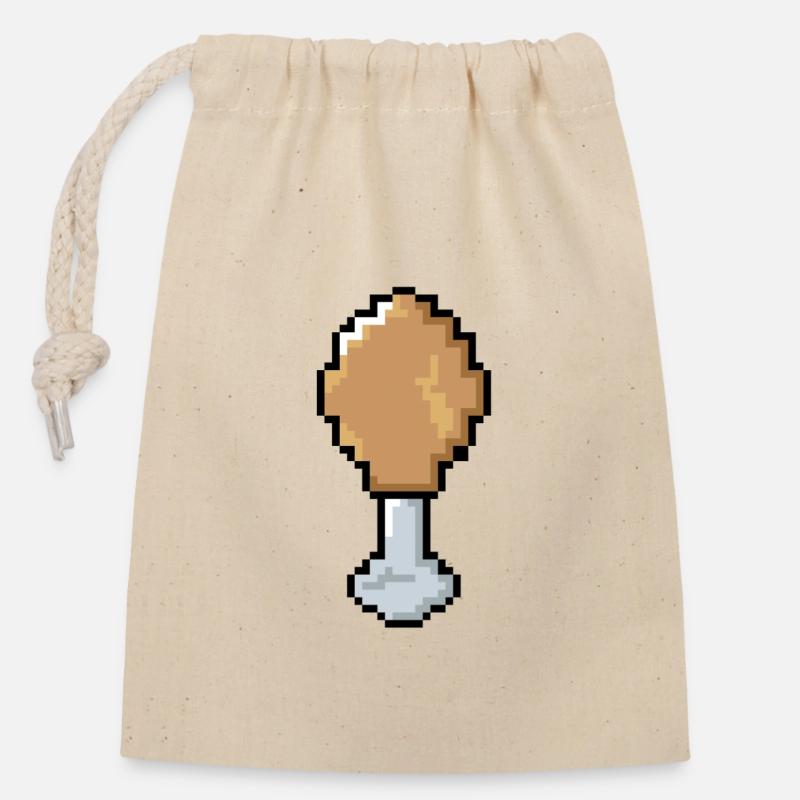 Pixel - Hähnchenkeule - Verschließbarer Geschenkbeutel aus Baumwolle (14x20cm) - Natur