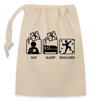 Boulder Klettern Bergsteigen Eat Sleep Spruch - Verschließbarer Geschenkbeutel aus Baumwolle (14x20cm) - Natur - Vorne