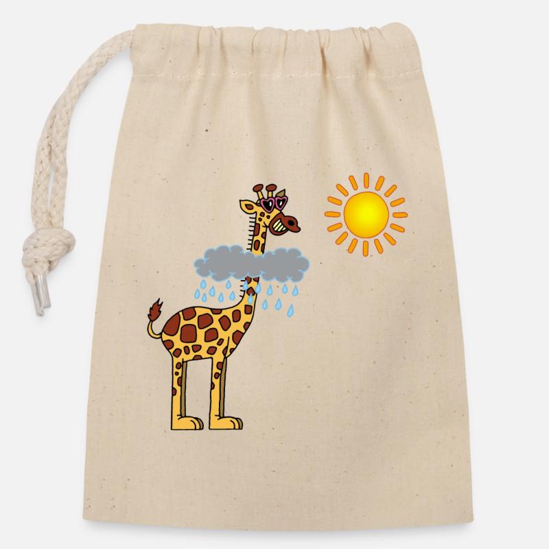 Girafe et soleil - Sac cadeau en coton avec cordon (14 x 20 cm) - nature