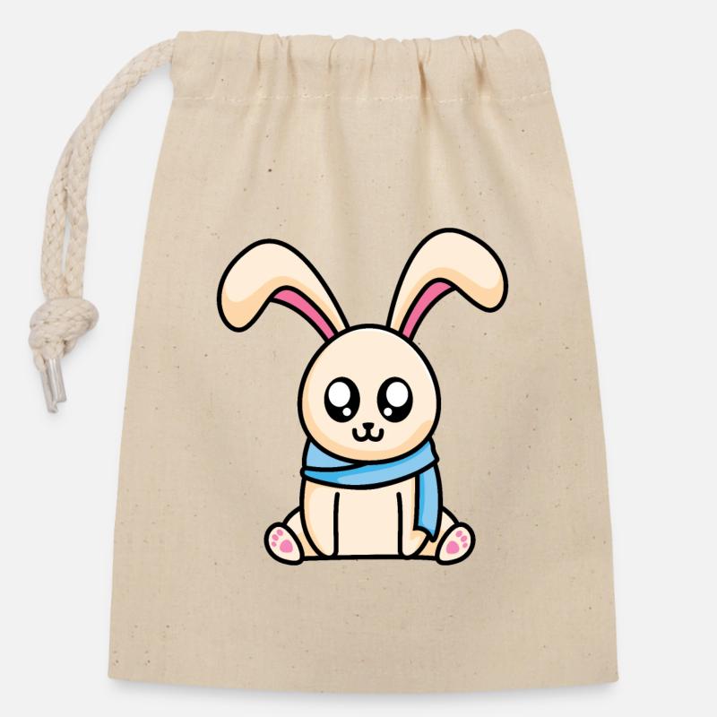 Hase mit Schal - Verschließbarer Geschenkbeutel aus Baumwolle (14x20cm) - Natur