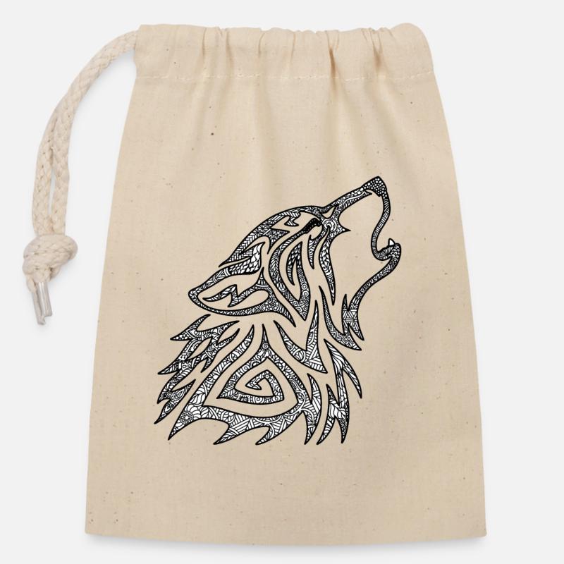 Howling Wolf Mandala - Closable cotton gift bag (14x20cm) - nature
