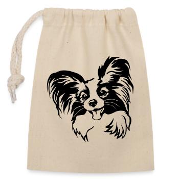 Papillon Kopf - Verschließbarer Geschenkbeutel aus Baumwolle (14x20cm) - Natur - Vorne